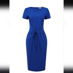 Classic Cobalt Tie-Waist Midi Dress